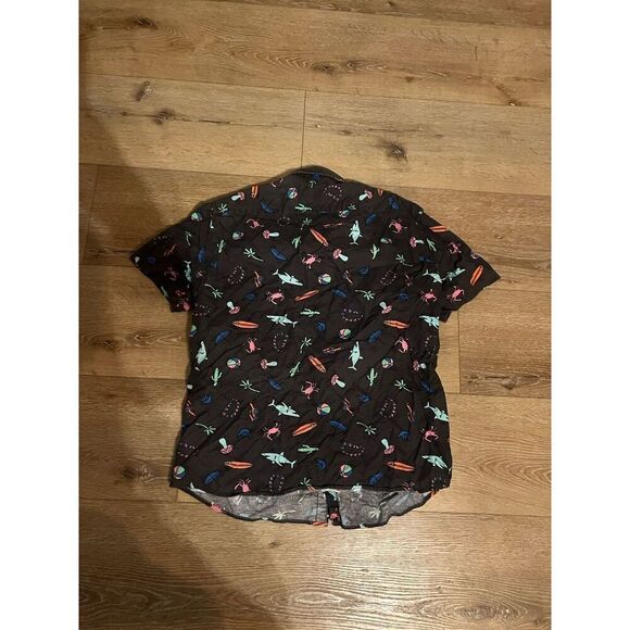 American Eagle Mens Black Short Sleeve Summer Graphic Button Up Shirt Size XL - Picture 2 of 3